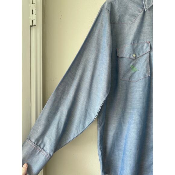 Vintage JCPenney Embroidered Chambray Western Pearl Snap – XL - Picture 4 of 7